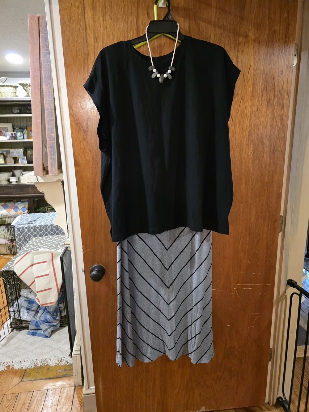 a new day Black Top with Gray Chevron Maxi Skirt